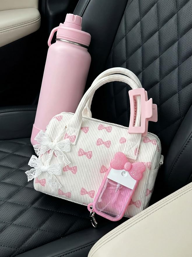 Silicone Bow Case Compatible with Touchland Hand Sanitizer Spray 1 oz (30 mL), Cute Holder with Keychain Clip, Gift for Girls