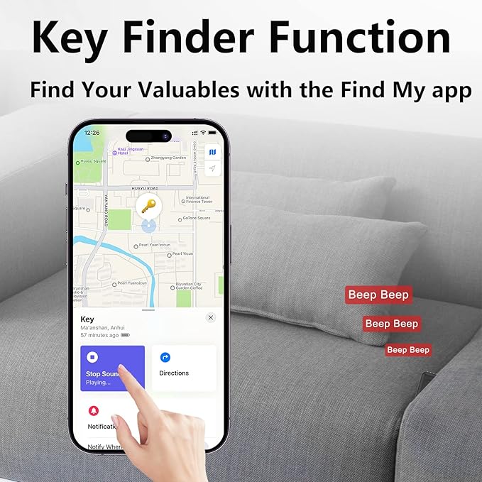 3-in-1 Personal Alarm Keychain with Apple Find My - 130dB Emergency Siren, LED Strobe Flashlight, GPS Tracker Keychain for Women, Kids, Seniors - Real-Time Location, Anti-Loss, iOS Only