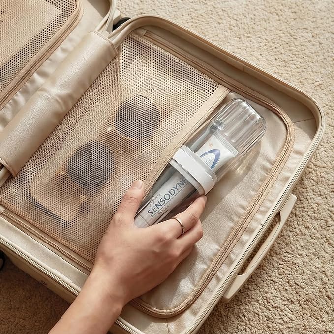 Toothbrush Travel Case, Large Enclosed Toothbrush and Toothpaste Holder Travel Container with Rinse Cup, Portable Bathroom Tooth Brush Storage Case Cover Protector for Traveling, Clear