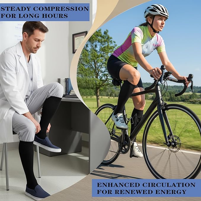 Sooverki Copper Compression Socks for Men & Women 8 Pack 15-20mmHg - Knee High Stockings Best Support for Running Athletic