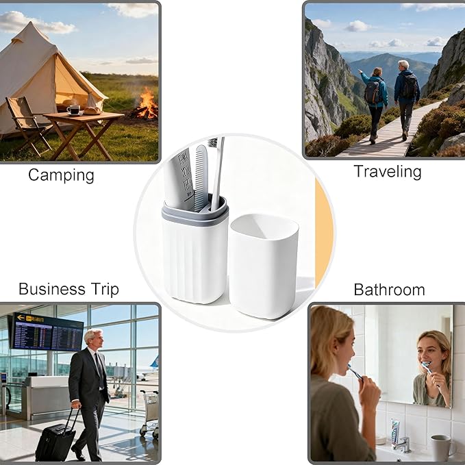 2-in-1 Travel Toothbrush Holder, Dustproof Toothbrush Travel Case with Mouthwash Cup, Portable Toothpaste Toothbrush Container for Traveling School Camping Business Trip Bathroom