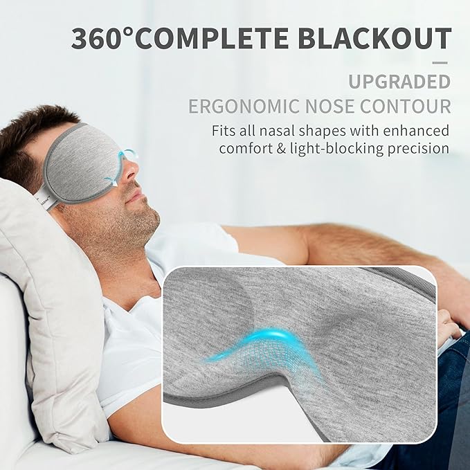 3D Sleep Mask for Men Women 2 Pack, Blackout Eye Mask for Sleeping Eye Mask for Side Sleeper, Memory Foam Adjustable&Washable, Airplane Travel Essentials Couples Yoga Meditation Office Black & Gray