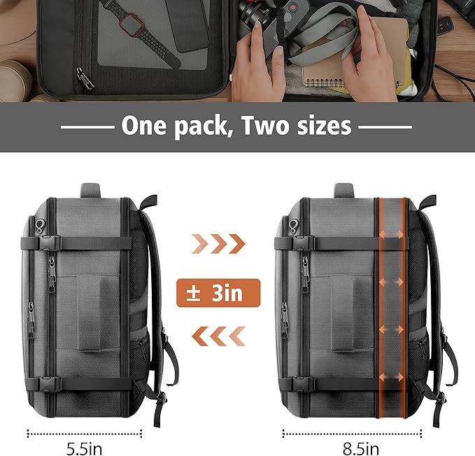 Comfort Travel Backpack with LifetimeWarranty,Expandable Carry on Backpack 1-5 Days with USB Cable Port,Fits 17.3" Laptop Notebook,Water Resistant Backpack Flight Approved Hiking,College Travel,Grey
