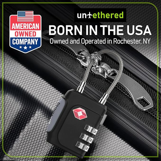 Untethered TSA Luggage Locks (3 Pack) – Resettable 3-Digit Combination TSA Approved Travel Padlocks for Suitcases, Backpacks, Gym Bags & Checked Baggage (3 Pack | Black)