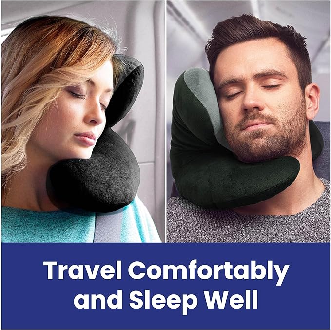 J-Pillow Travel Pillow | Travel Pillows for Airplanes | British Invention of The Year | Travel Neck Pillow | Side Sleep Pillow | Neck Pillow | Easy-to-Carry | Black