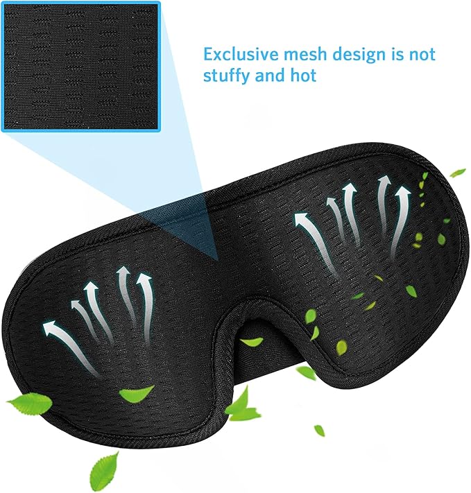 Sleep Mask, Super Soft 3D Contoured Cup Sleeping Mask, Upgraded 100% Blockout Light Sleep Masks for Women Men with Adjustable Strap, Comfortable Concave Molded Eye Covers for Sleeping, Black