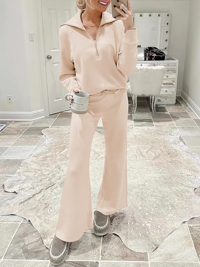 ANRABESS Women 2 Piece Outfits 2025 Fall Fashion Airport Wide Leg Pants Lounge Set Leisure Travel Vacation Clothes Sweatsuits