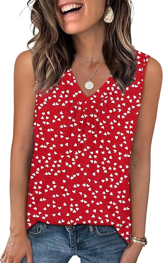 OFEEFAN Tank Top for Women Loose Fit Sleeveless Shirts V Neck Summer Clothes Ruched Women's Tees and Tanks Curved Hem