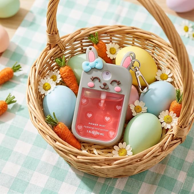 Metyond Rabbit Silicone Case for Touchland Hand Sanitizer Spray with Keychain, Compatible with Power Mist or Glow Mist 1 FL OZ/30ML for Touchland Case, Cute Travel Case for Easter Gifts (1 Pcs Gray)