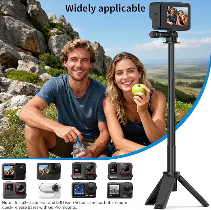 VRIG TP29 Extenable Mini Camera Tripod,Portable Small Handle Grip Desktop Webcam Selfie Stick Tripod for DJI Osmo Action 5Pro/4/3/AKASO Brave EK7000,Pole Tripod for Action Camera Hero 13 12 11 10 Max