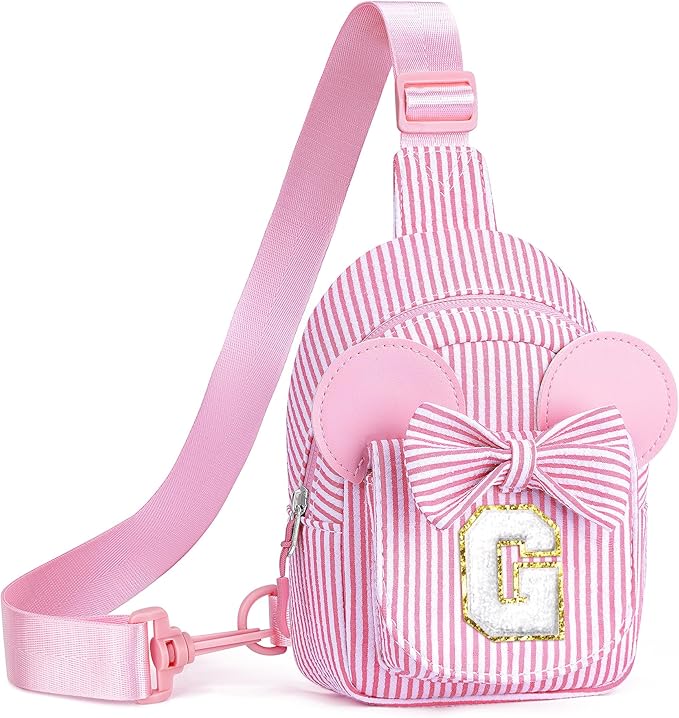 Birthday Gifts for Girls, 2 3 4 5 6 7 Year Old Girl Birthday Gift Pink Small Initial Crossbody Bag Fanny Pack for Kids Personalized Gifts for Daughter Sister (Pink G)