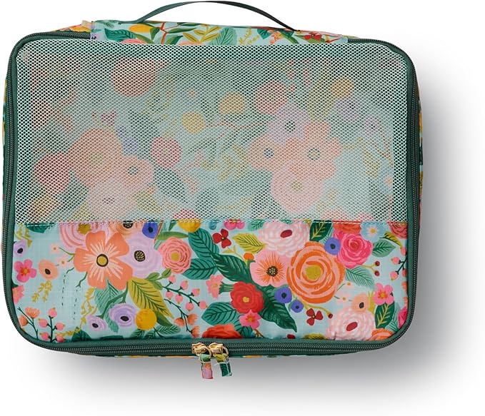 RIFLE PAPER CO. 3 Set Compression Packing Cubes with Zipper Pull & Laundry Bag | Organizer Travel Essentials for Luggage/Suitcase | Garden Party Pattern