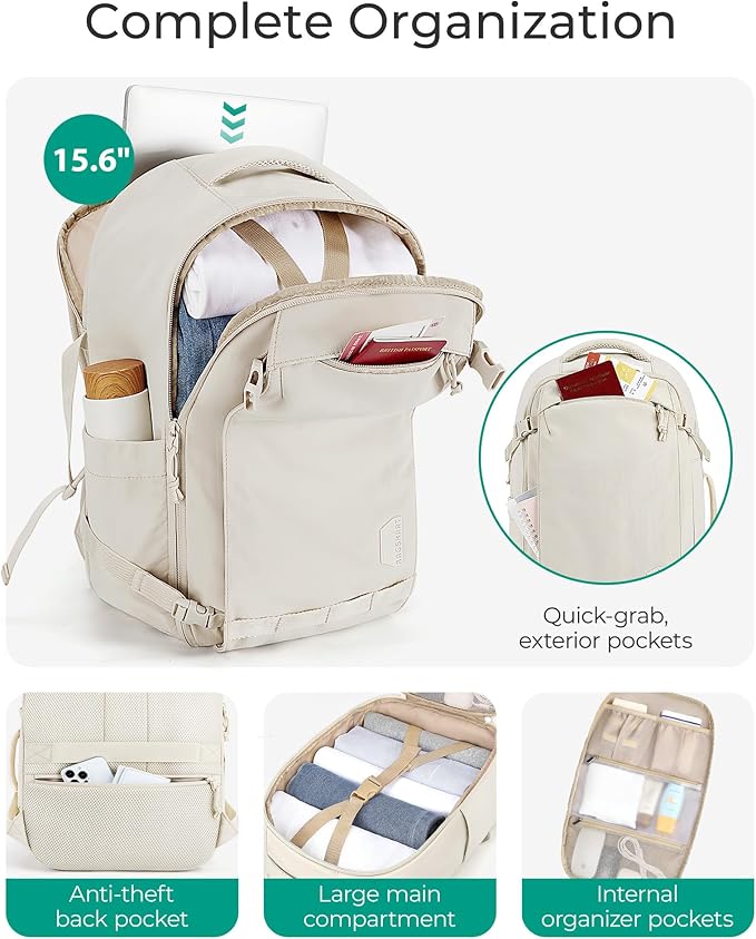 BAGSMART Travel Backpack Women, 15.6 Inch Carry On Backpack Flight Approved, TSA Approved Personal Item Travel Bag, Water Resistant Weekender Bag Luggage Daypack, Brown