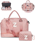 Initial Duffle Travel Bag, Personalized Weekender With Shoulder Strap, Monogram Overnight for Women Wet Pocket, Letter Travel With Makeup Bag Gifts for Family (Letter Z)