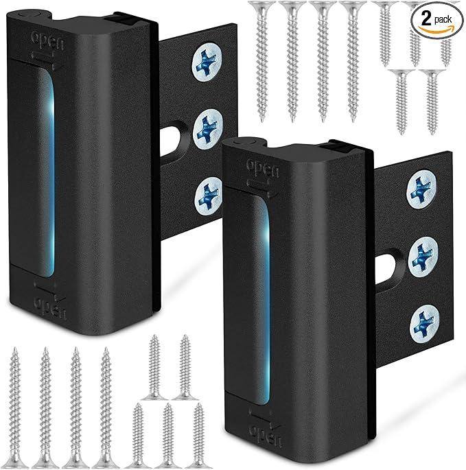 Home Security Door Reinforcement Lock, Upgraded Front Door Locks for Kids Safety Withstand 800 lbs, Child Proof Door Lock, Extra Door Lock from Inside Prevent Unauthorized Entry (2 Pack, Black)