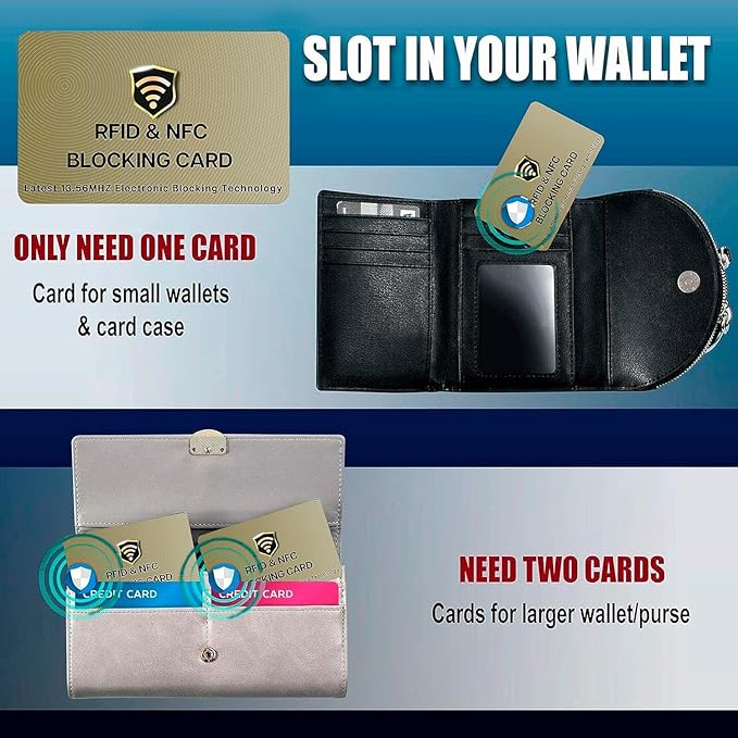 SaiTech IT RFID Blocking Cards, 50 Pack One Card Protects Entire Wallet Purse For Men & Women, NFC Contactless Bank Debit Credit Card Protector ID ATM Guard Card – Golden