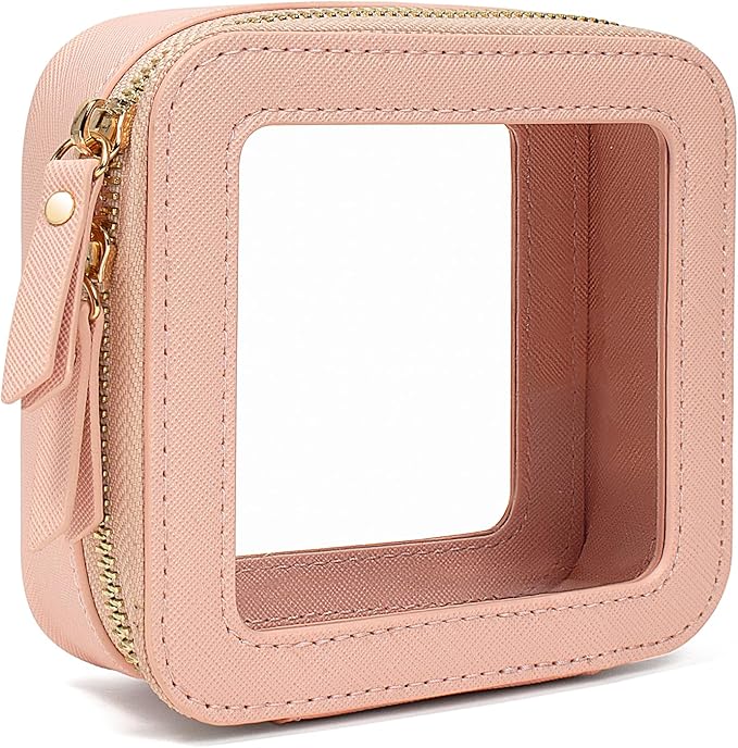 LETGO Clear Makeup Bag Small, Mini Travel Toiletry Bag Cosmetic Organizer, TSA Approved Transparent Case Pouch with Zipper, Car Essentials for Women Men (Mini Pink)