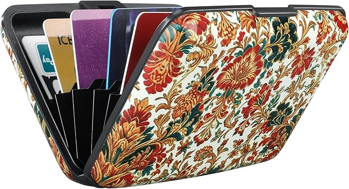 ELFISH Mini RFID Aluminum Wallet Credit Cards Holder Business Card Case Metal ID Case for Men Women(Carpet Pattern)