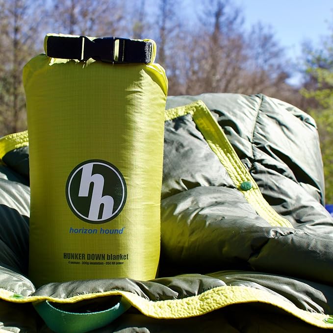 Horizon Hound Down Camping Blanket 650 Fill Power - Ultralight Backpacking Quilt (1lb 6oz) Warm & Water-Resistant 20D Nylon Shell for Outdoors, Camping, Hiking, Travel, & Stadium - Packable