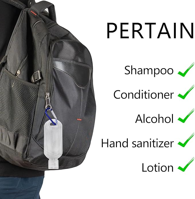 Travel Bottles with Keychain (10 Pcs), 1.7oz (50ml) Portable Plastic Leakproof Squeeze Bottles Kits with Flip Cap - Empty Refillable Containers for Hand Sanitizer Shampoo Conditioner Body Wash Liquid