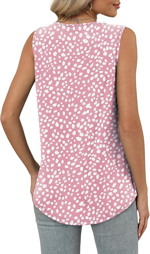 OFEEFAN Tank Top for Women Loose Fit Sleeveless Shirts V Neck Summer Clothes Ruched Women's Tees and Tanks Curved Hem