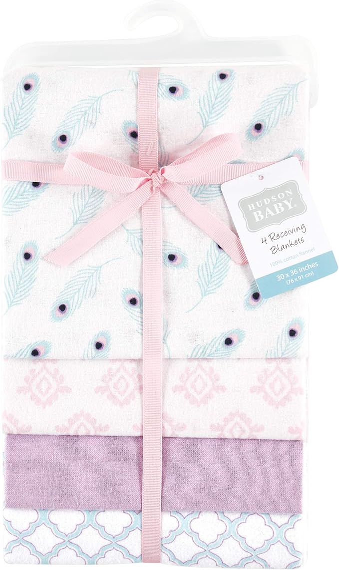 Hudson Baby Unisex Baby Cotton Flannel Receiving Blankets, Peacock, One Size
