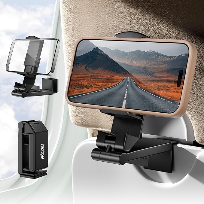 Airplane Phone Holder, Foldable Phone Holder for Airplane Seat Back Luggage Pole Desk 360° Rotation for Multi-Directional Viewing, Travel Essentials Holds Cell Phones (Black 1pcs)