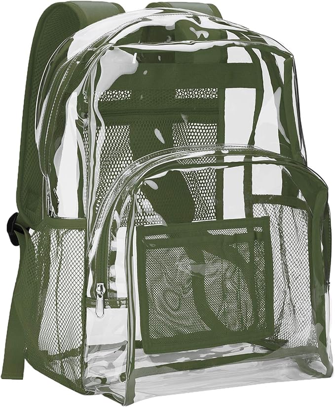 Vorspack Clear Backpack Heavy Duty PVC Transparent Backpack with Reinforced Strap Stitches & Large Capacity for College Workplace Security - Green