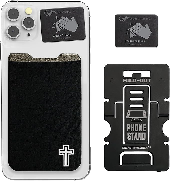 Phone Wallet - Adhesive Card Holder - Cell Phone Pouch - Stick on Lycra Pocket by Gecko - Carry Credit Cards and Cash