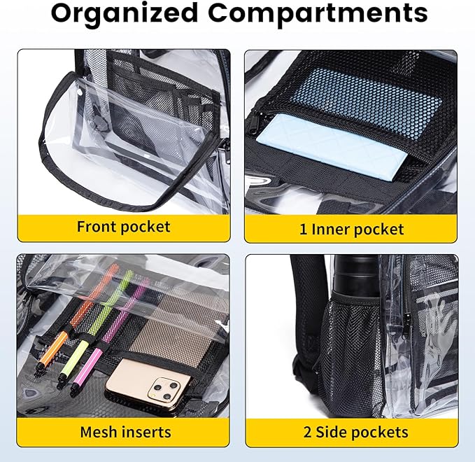 Vorspack Clear Backpack Heavy Duty PVC Transparent Backpack Extra Large Clear Backpacks with Reinforced Strap for College Workplace Security - Purple