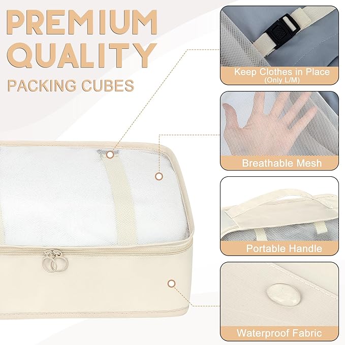 10 Set Packing Cubes for Travel, Travel Packing Cubes with Hanging Toiletry Bag and Shoe Bag, Suitcase Luggage Organizer Bags for Travel Essentials Women Men