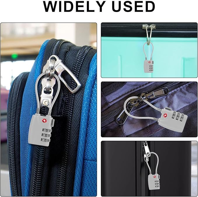 5 Pack TSA Locks for Luggage TSA Approved Luggage Locks 3 Digit Combination TSA Travel Locks Portable Cable Padlocks Zinc Alloy Body Suitcase Locks for Travel Bag Suitcase Backpack Lockers,Silver