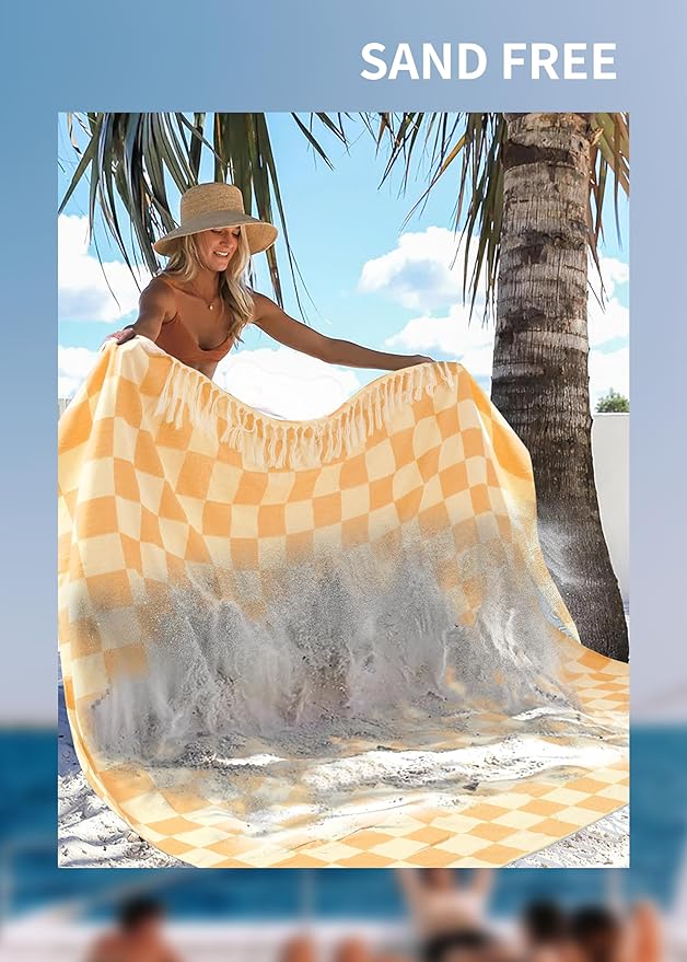 Antfuny Giant Beach Towel Blanket Autumn Outing Stuff for Women & Men Road Trip Camping Gear Ship Cruise Gear Must Haves Yard Mat Large L Yellow Plain Pattern Airplane Accessories Travel Gadgets