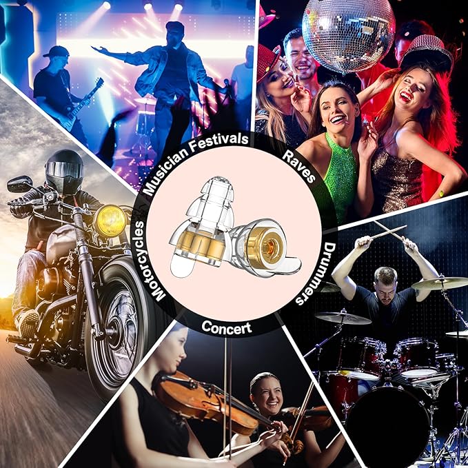 YomauiYee High Fidelity Concert Earplugs for Concerts Musicians, Music Festivals, Earplugs for noise reduction, 24db 2 Pairs (Gold)