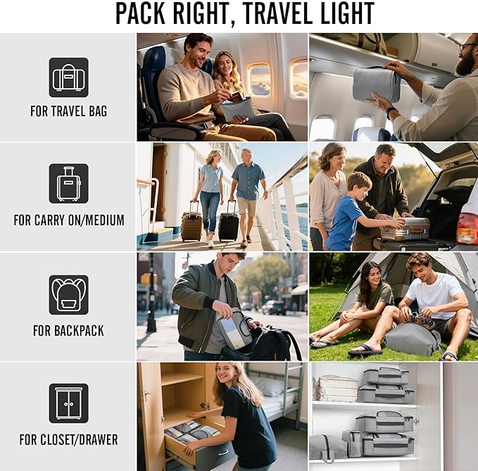 Veken 10 Set Packing Cubes for Travel Essentials, Suitcase Organizer Bags in 4 Sizes, Carry-On Luggage Accessories with Large Laundry Bag & Passport Holder, Must-Have for Airplane, Road Trip & Camping