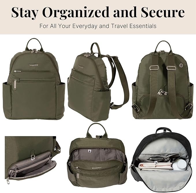 Baggallini Securtex® Anti-theft Vacation Travel Backpack 10x13 Slash-Resistant Nylon Daypack w/RFID