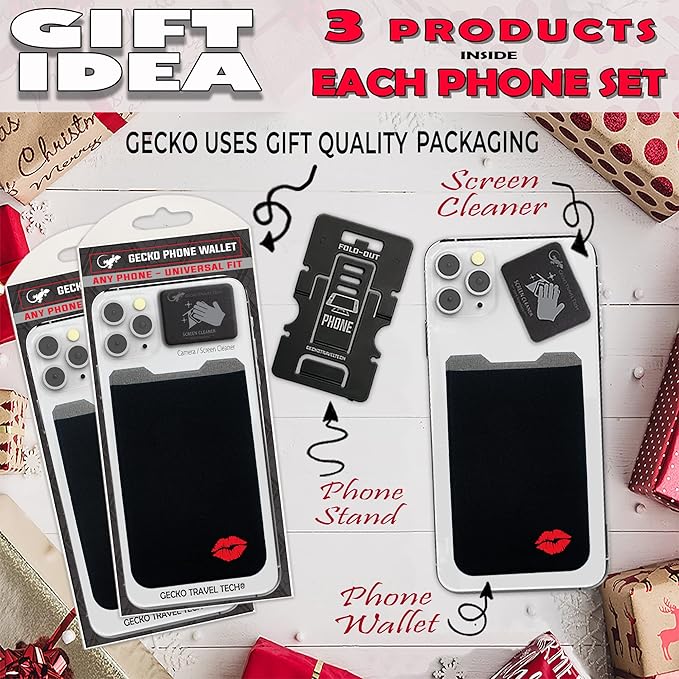Phone Wallet - Adhesive Card Holder - Cell Phone Pouch - Stick on Lycra Pocket by Gecko - Carry Credit Cards and Cash