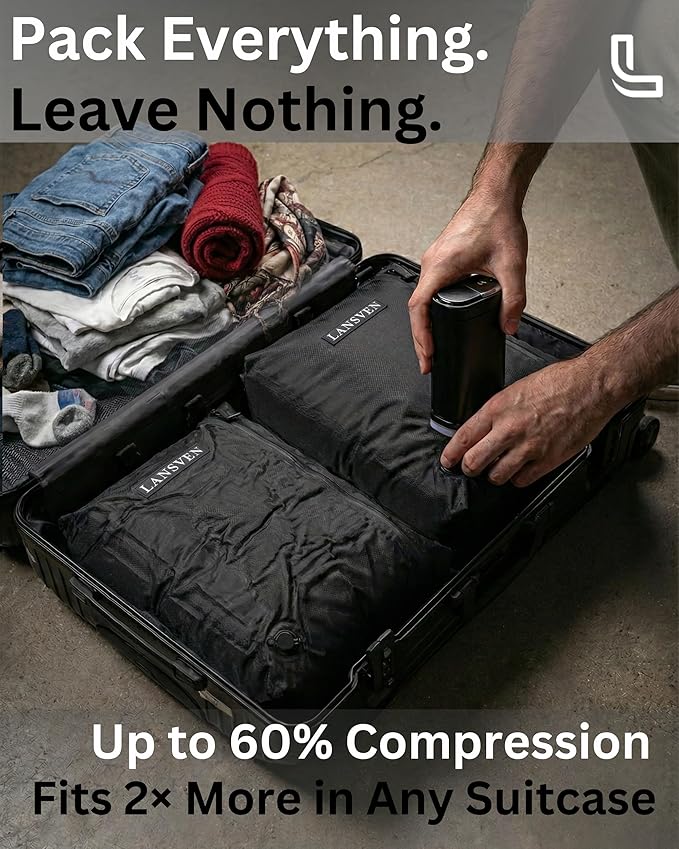 Vacuum Packing Bags for Travel – cordless travel vacuum bag set, Save 60% Space, Maximize Storage, Vacuum Packing Cubes, TSA Ready, Easy Packing Organizer for Carry-On & Suitcase