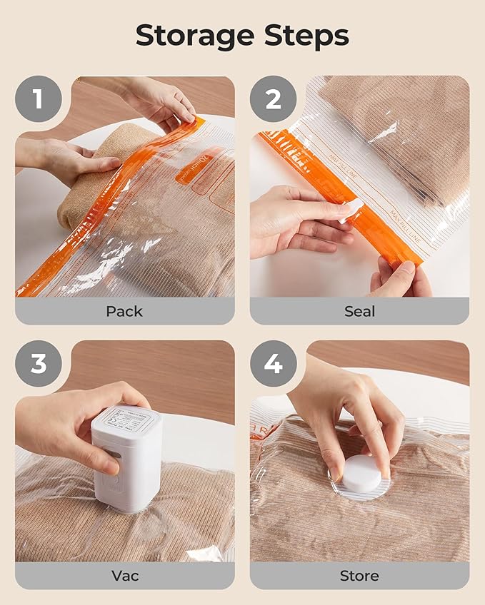 BAGSMART Vacuum Bags for Travel with Rechargeable Air Pump, Portable Space Saver Bags for Travel & Home, Vacuum Compression Seal Bag for Clothing, Blanket, 12 Pack Multicolor