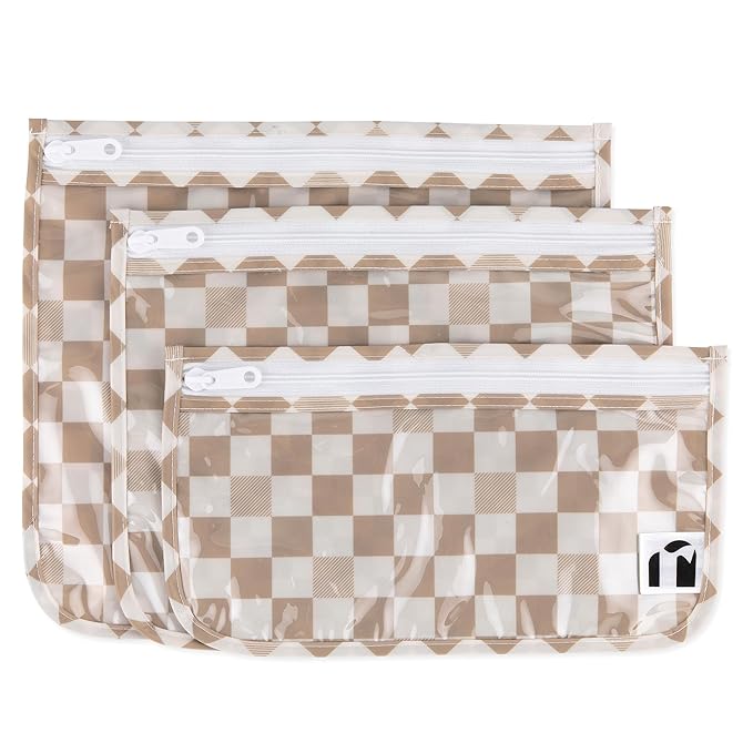 Bumkins Roamio Travel Bag, Toiletry, TSA Approved Pouch, Zip Quart Size Airline Compliant, Clear-Sided, Baby, Diaper Organization, Makeup, Accessories, Packing, Set of 3 Sizes, Beige Check