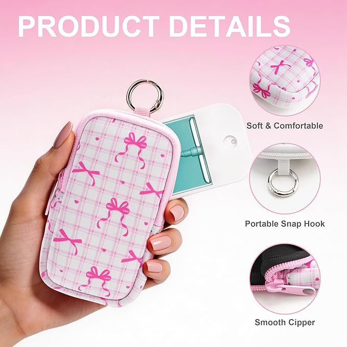 KJQJLY 2 Pack Hand Sanitizer Holder Pouch, Zippered Portable Sanitizer Case with Cute Pattern, Keychain D-Ring for Purse, Backpack & Travel