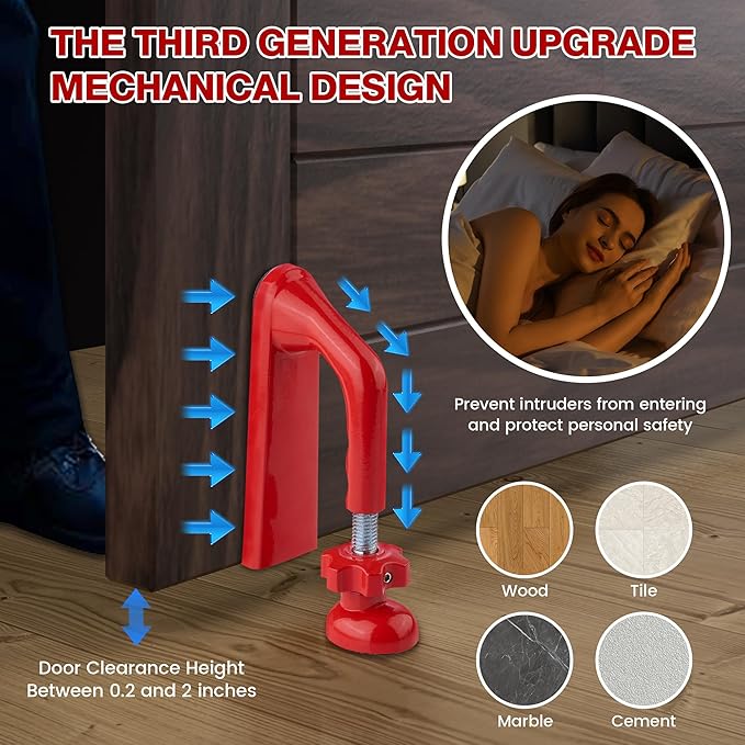 Door Security Jammer, Heavy Duty Adjustable Door Stopper for Home, Hotel, Travel, Anti-Theft Door Blocker for Women Safety, Portable Door Guard for Apartment