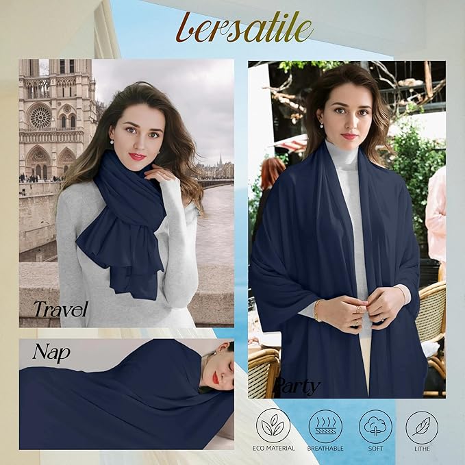 VENVSBEE Shawl Wraps for Women - Soft Silky Lightweight Travel Scarf and Airplane Essentials Accessory