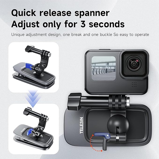 TELESIN Magnetic Mount, 360° Rotating Backpack Clip with Phone Holder for iPhone Accessories for Hero 13 12 11 10 Akaso Insta360 Ace Pro 2 X5 X4 X3 DJI Nano Action 6 5 Pro 4 3 Pocket 3 Bike Motorcycle