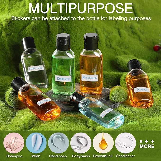 Travel Bottles for Toiletries BPA-Free Empty Squeeze Containers,6 Pack 1.69 oz Refillable Squeeze Bottle, Leak Proof Small Plastic Shampoo Containers with Labels