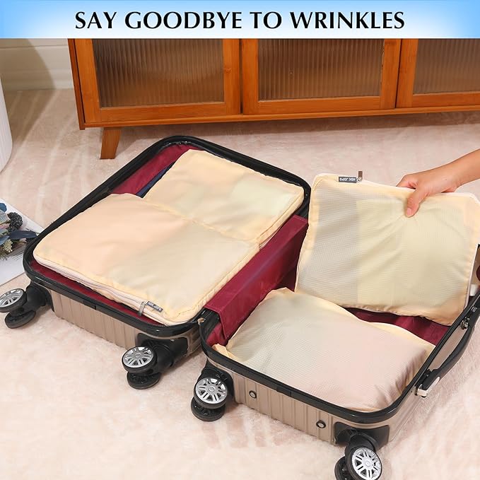 Carry on Compression Packing Cubes Travel for Suitcases ，Compressible Packing Cubes for Travel Women Packing Organizers 4 Set Ultralight (Beige)