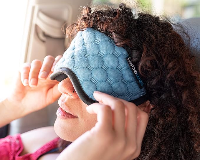 Bewell Eye Mask to Block Light for Travel, Sleep Aid for Airplane, Hotel, Airport, Insomnia + Headache Relief with Adjustable Straps, Gray