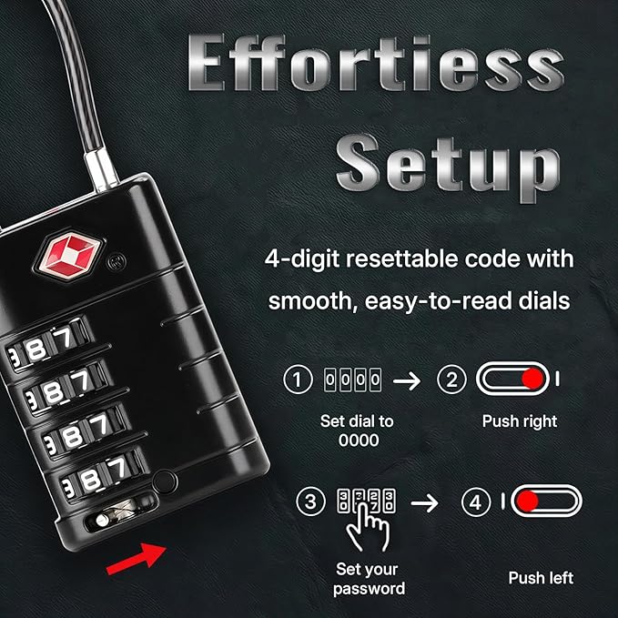 ANVIL TSA Approved Luggage Locks with Search Alert Indicator, 4-Digit Combination Suitcase Lock, Advanced TSA008 Core Heavy Duty Anti-Theft Travel Lock for Double Zippers, Backpacks (8, Black)