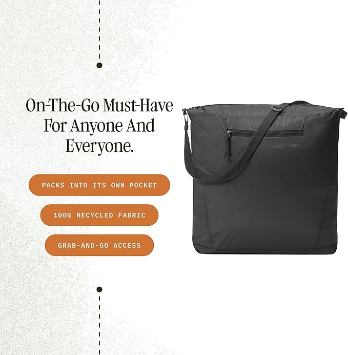 Eagle Creek Packable Tote Bag – Lightweight, Compact, Water-ResistantTote - Recycled Materials,Foldable Design, Easy Storage