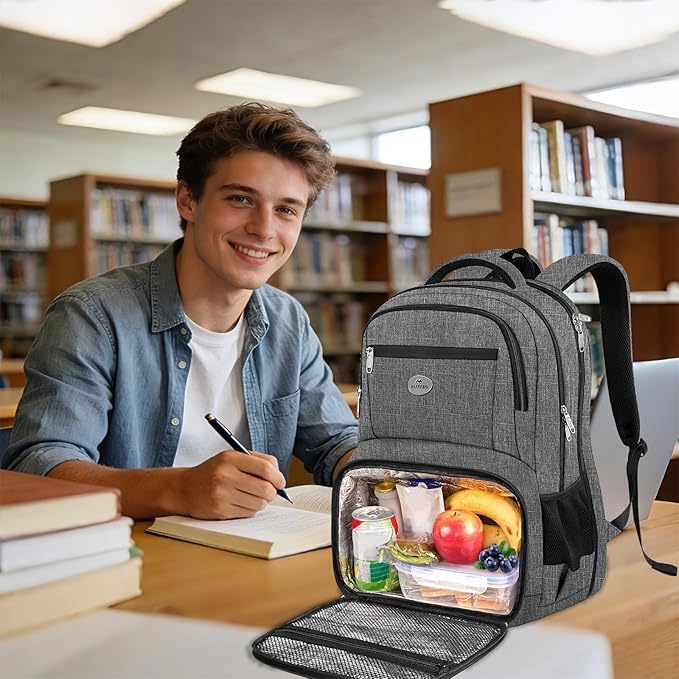 MATEIN Work Backpack for Men, Large Anti Theft Lunch Backpack with Laptop Compartment, TSA Friendly Travel Carry On Flight Approved, Lightweight College Bag for Camping Hiking, Grey